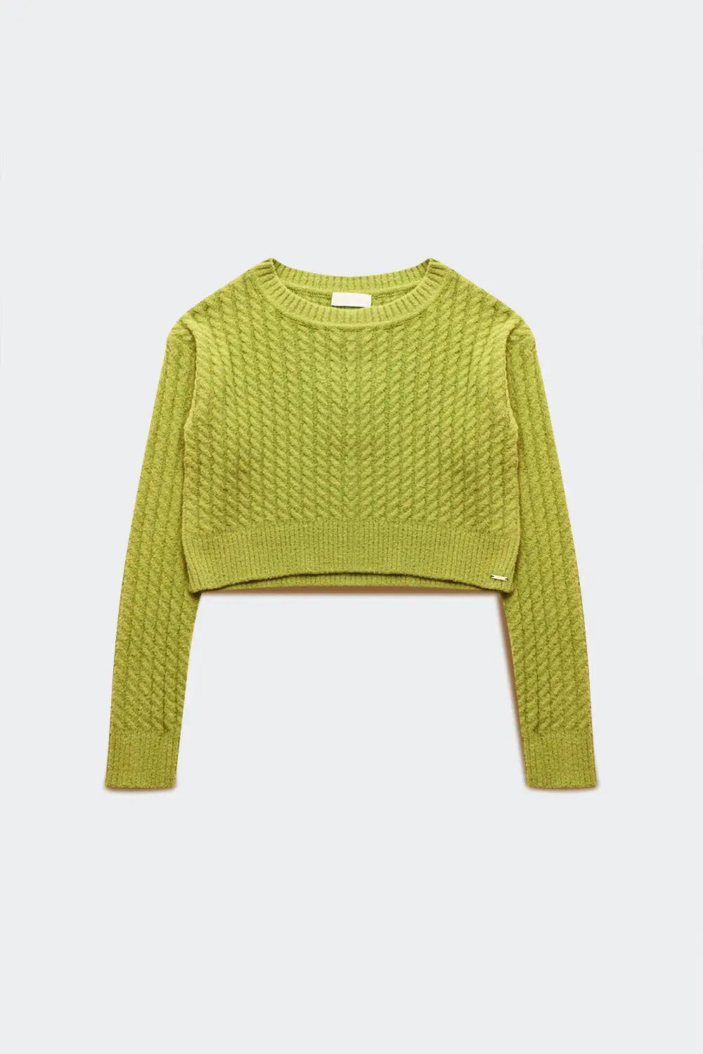 Round neck cable knit crop jumper in lime green - Sweaters