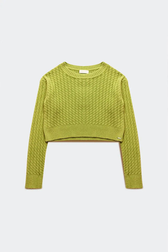 Round neck cable knit crop jumper in lime green - Sweaters