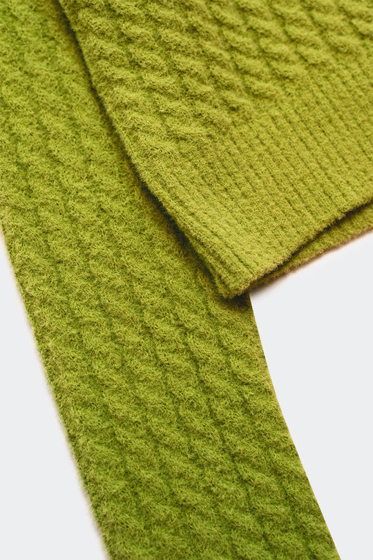 Round neck cable knit crop jumper in lime green