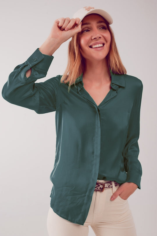 Satin shirt in green