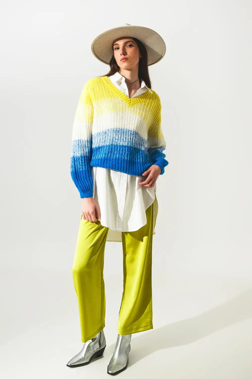 Wide leg satin pants in lime green - Pants