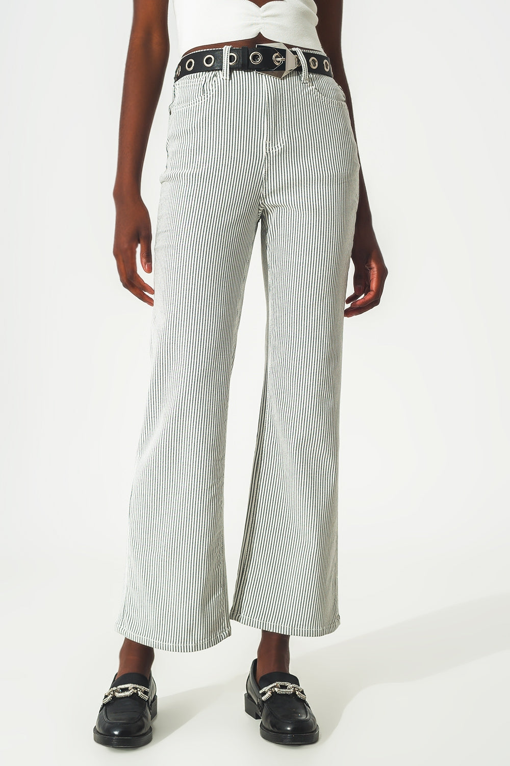 Flared stripe pants in grey