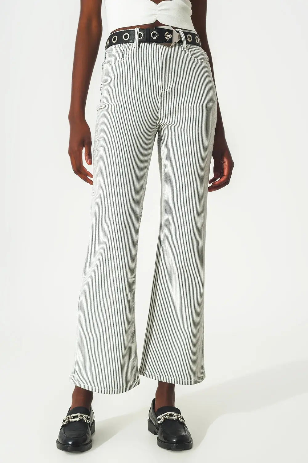 Flared stripe pants in grey - Colored Jeans
