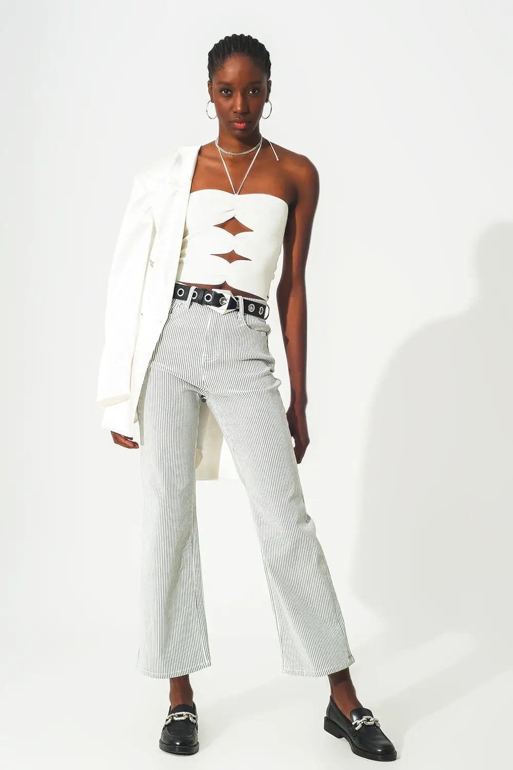Flared stripe pants in grey - Colored Jeans