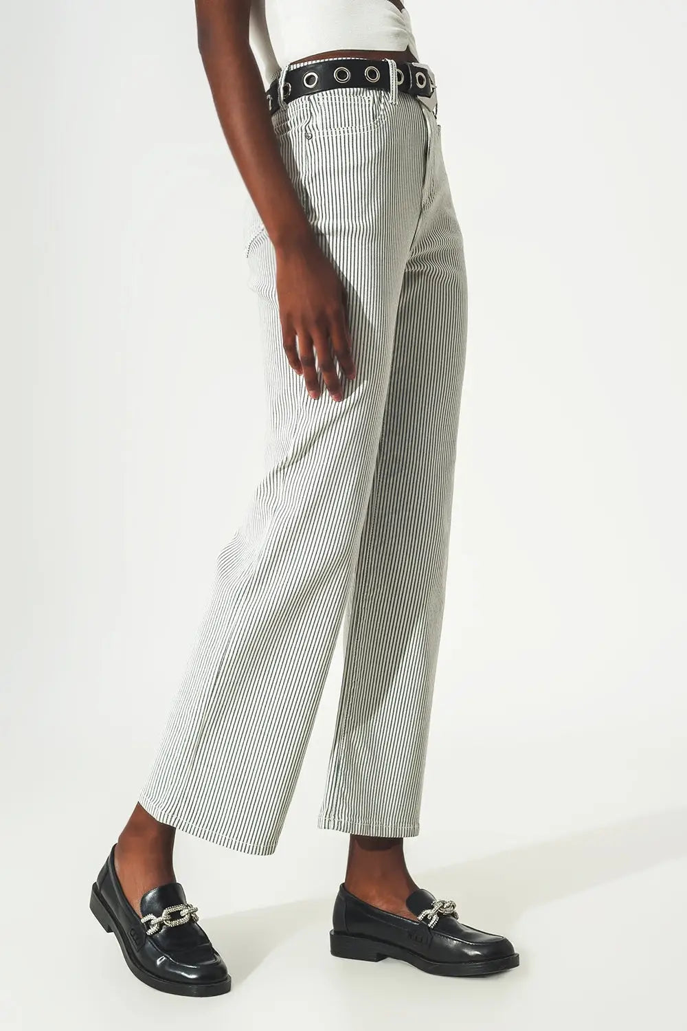 Flared stripe pants in grey - Colored Jeans
