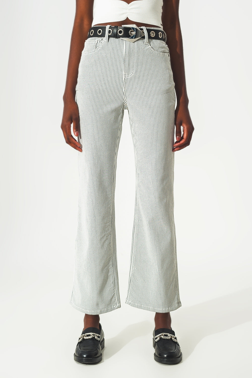Flared stripe pants in grey
