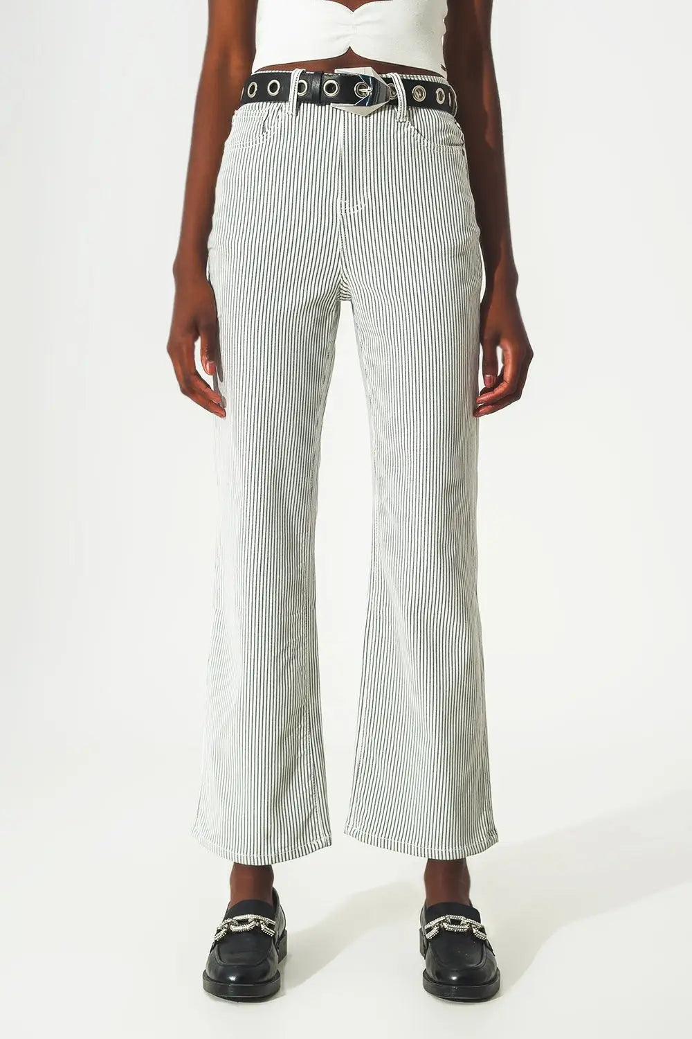 Flared stripe pants in grey - Colored Jeans