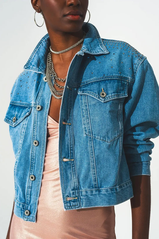 Studded denim jacket in blue - Jackets