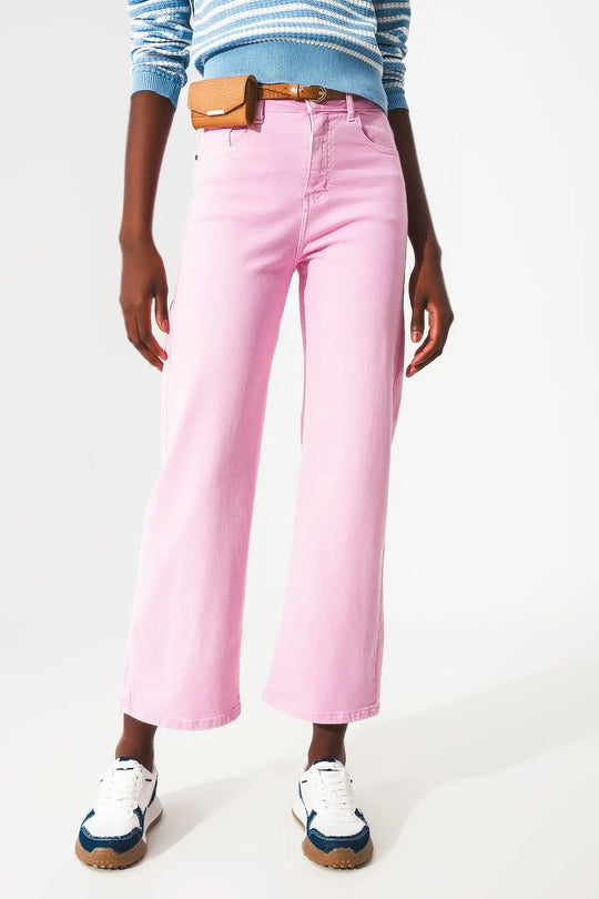 Cropped wide leg jeans in bubblegum pink - Colored Jeans