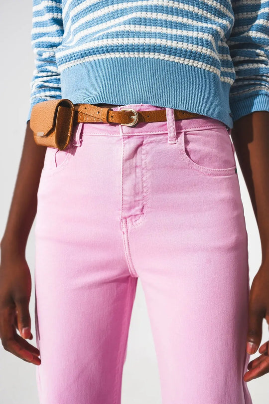Cropped wide leg jeans in bubblegum pink - Colored Jeans
