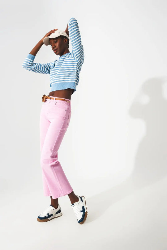 Cropped wide leg jeans in bubblegum pink - Colored Jeans