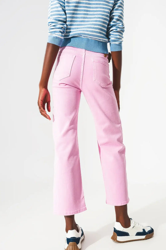 Cropped wide leg jeans in bubblegum pink - Colored Jeans