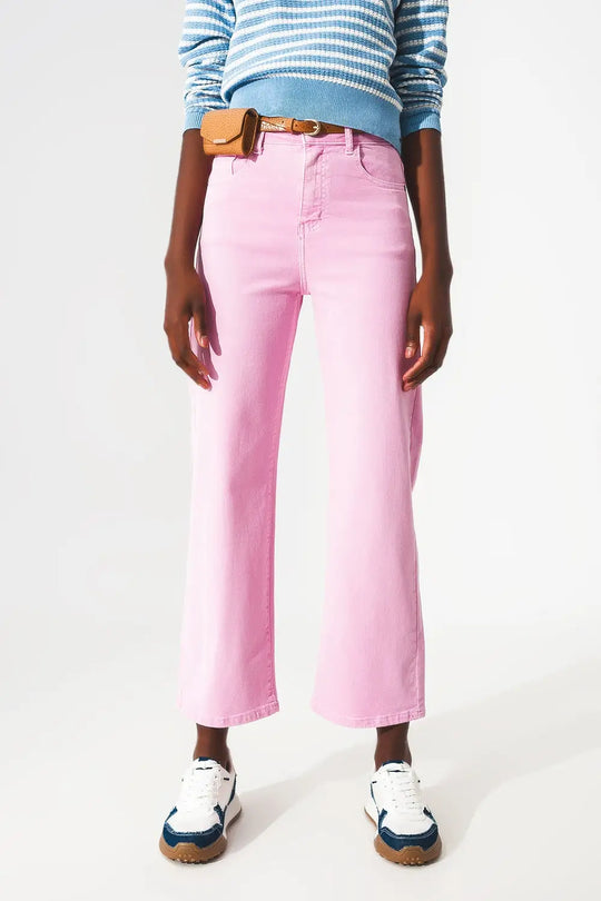 Cropped wide leg jeans in bubblegum pink - Colored Jeans
