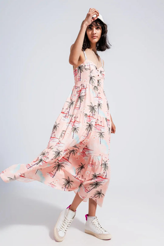 Cami maxi beach dress in natural tropical print - Dresses