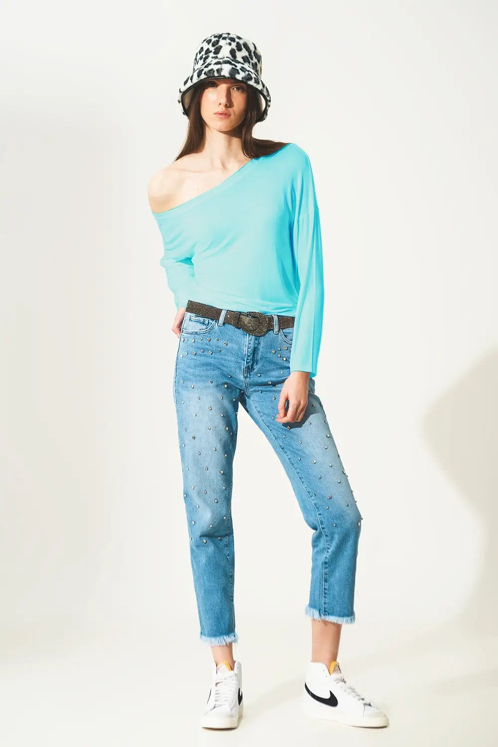 Long sleeve t shirt in blue modal - T-Shirts
