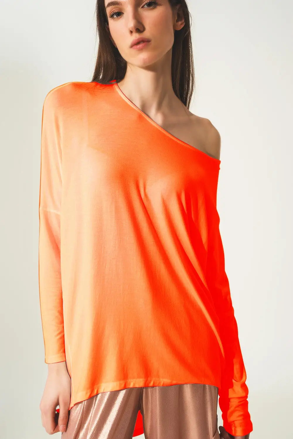 Long sleeve top in hot orange modal - ORANGE / ONE - T-Shirts