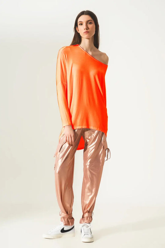 Long sleeve top in hot orange modal - ORANGE / ONE - T-Shirts
