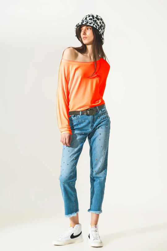 Long sleeve t shirt in orange modal - T-Shirts