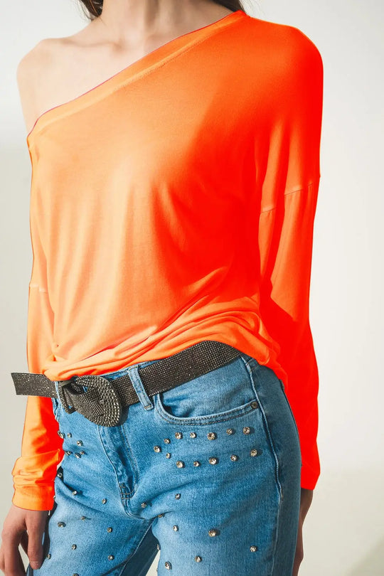 Long sleeve t shirt in orange modal - T-Shirts