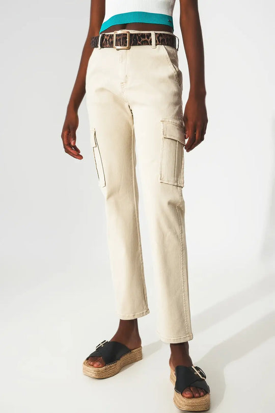 Relaxed cargo pants in beige - Colored Jeans