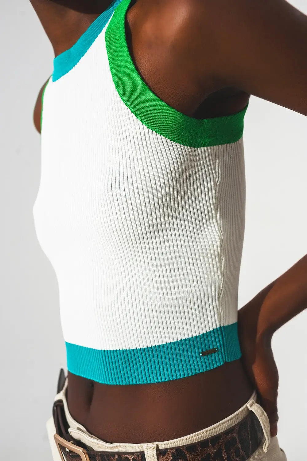 Ribbed cropped vest top in blue - Tops