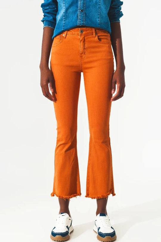 Flare jeans with raw hem edge in orange - Colored Jeans