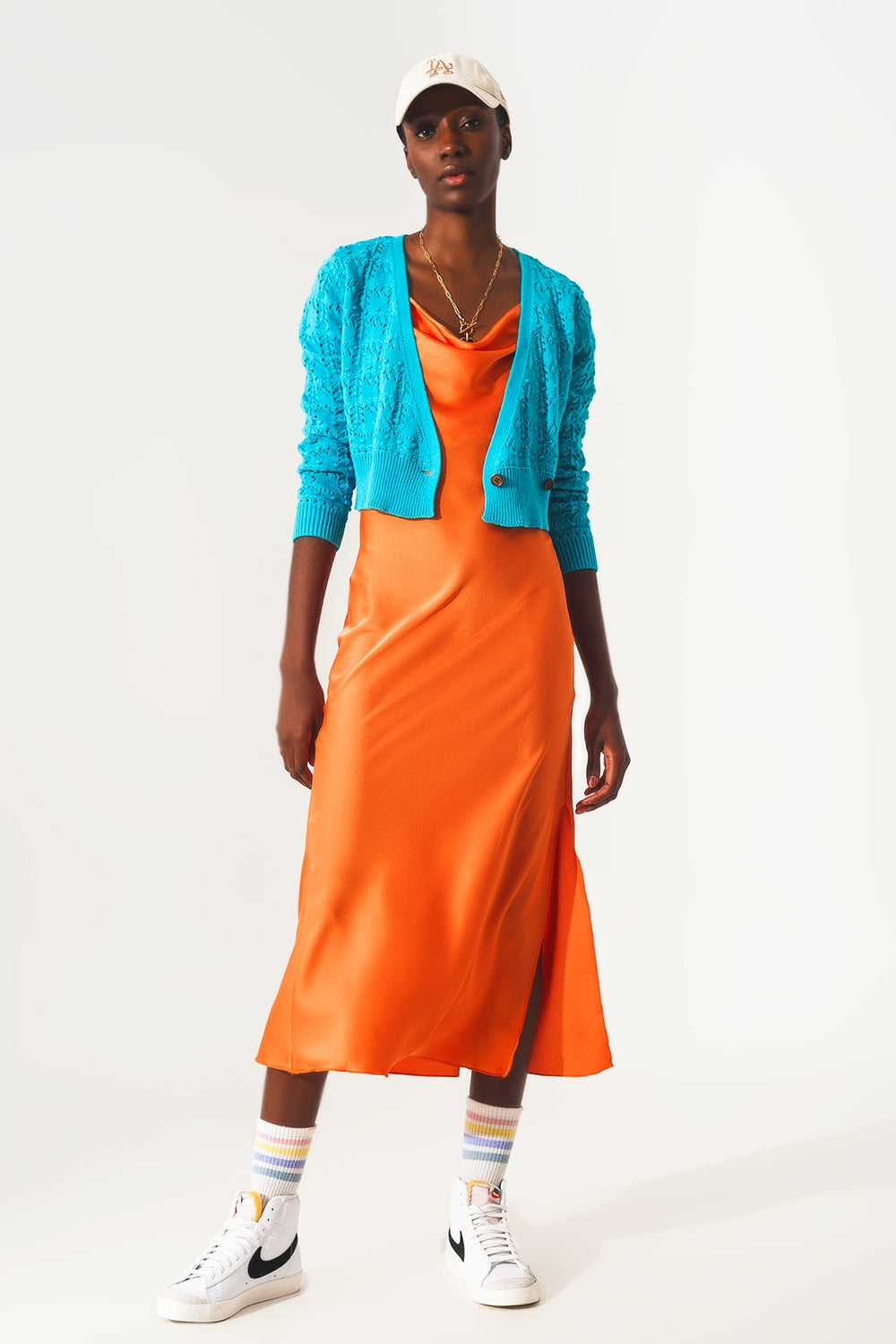 Pointelle knitted cardi in blue