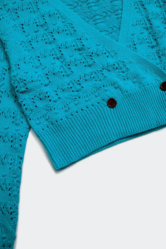 Pointelle knitted cardi in blue - Cardigans