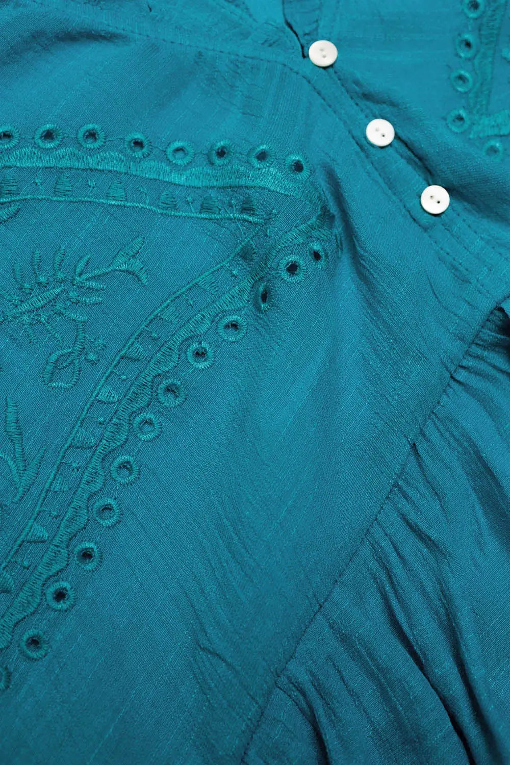 Shirred crop top with embroidery in blue - BLUE / ONE - Tops