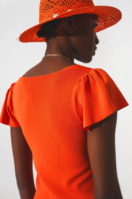 square neck puff sleeve sweater in orange - Sweaters