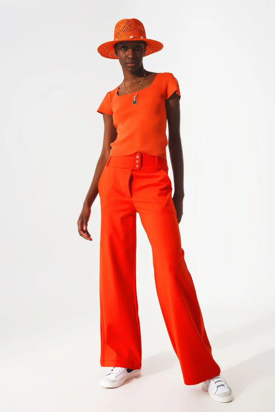 square neck puff sleeve sweater in orange - Sweaters