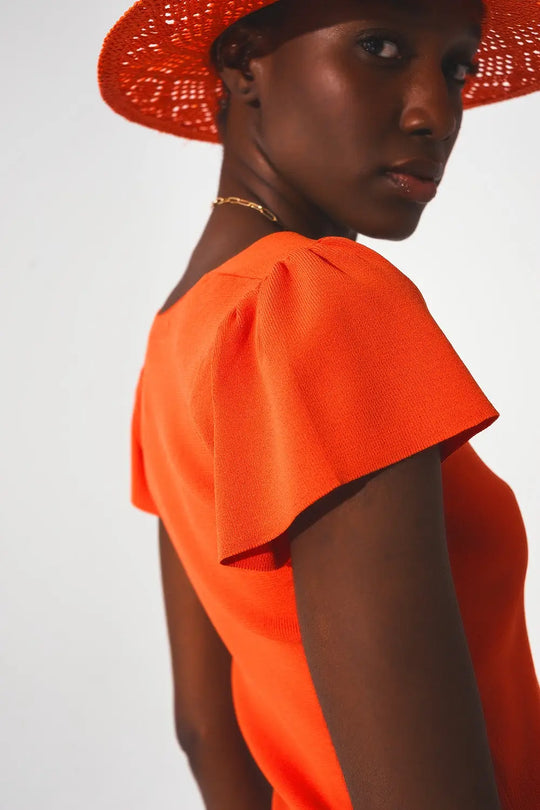 square neck puff sleeve sweater in orange - Sweaters
