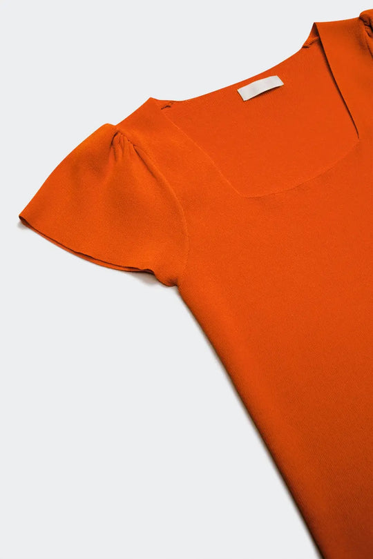 square neck puff sleeve sweater in orange - Sweaters