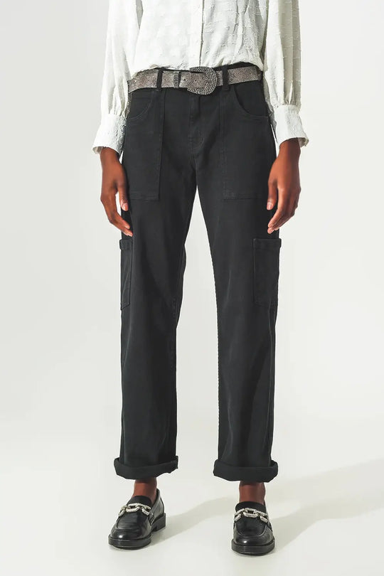 Straight Leg Cargo Pants in Black - Colored Jeans