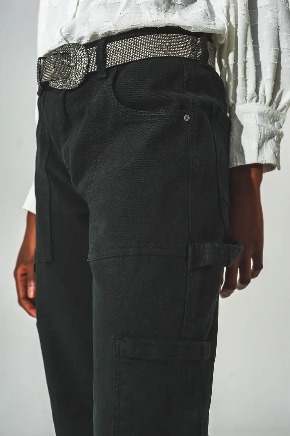 Straight Leg Cargo Pants in Black - Colored Jeans
