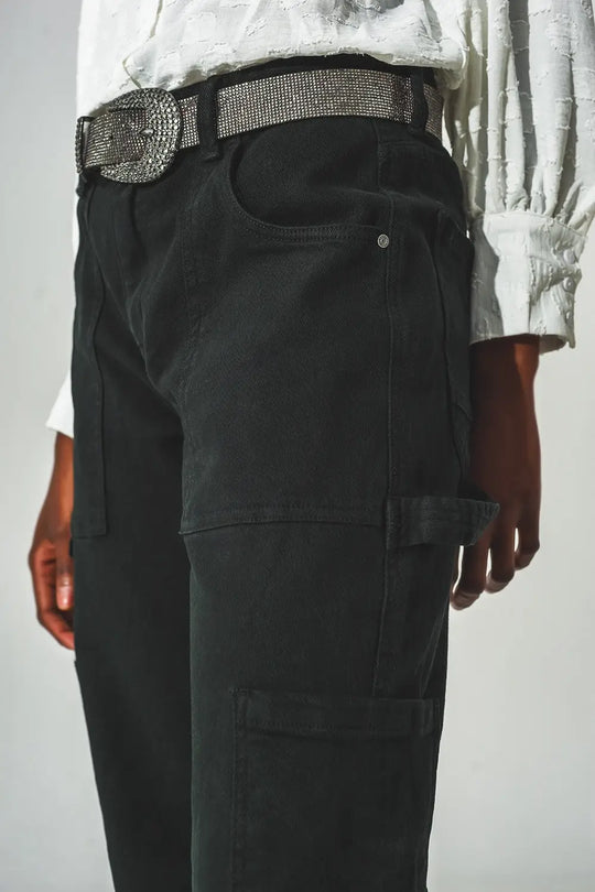 Straight Leg Cargo Pants in Black - Colored Jeans