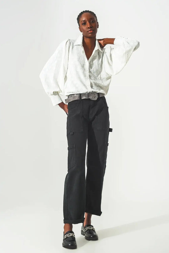 Straight Leg Cargo Pants in Black - Colored Jeans
