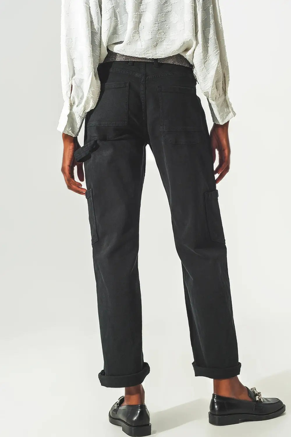 Straight Leg Cargo Pants in Black - Colored Jeans
