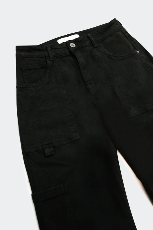 Straight Leg Cargo Pants in Black - Colored Jeans