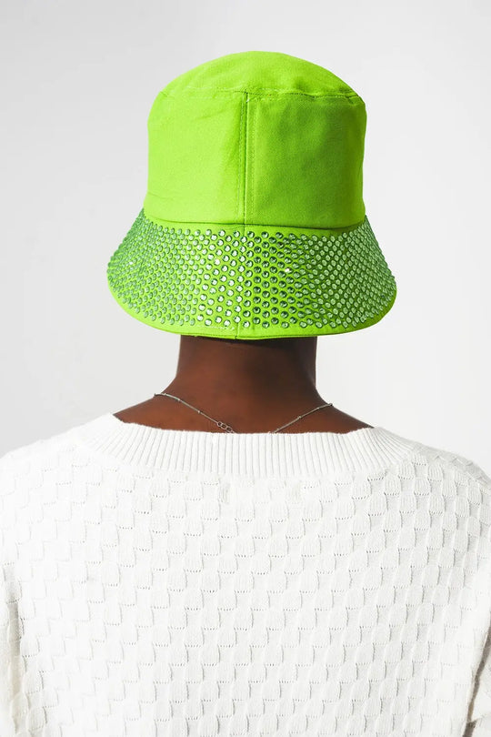 Strass Detail Bucket Hat in Green - GREEN / ONE - Hats