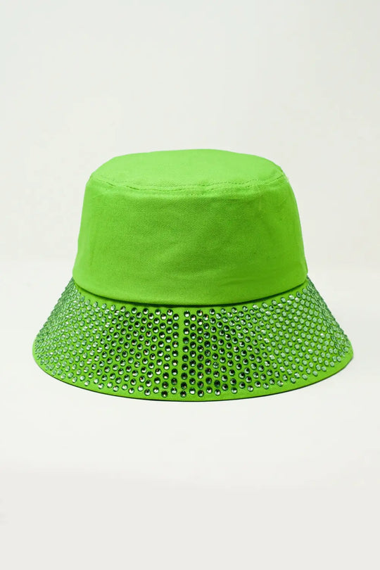 Strass Detail Bucket Hat in Green - GREEN / ONE - Hats