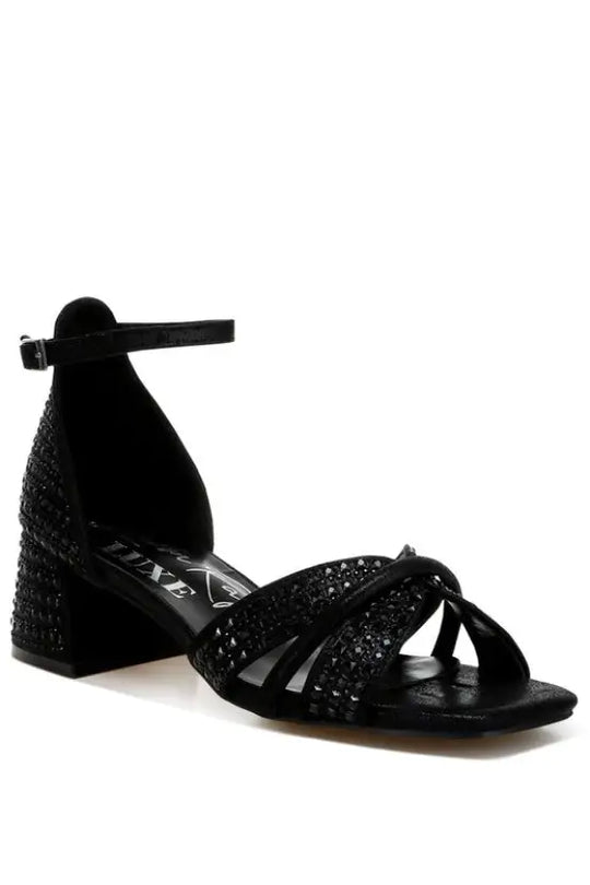 Babylon Low Block Heel Rhinestone Sandals *More Colors - Black / US-6 / UK-4 / EU-37 - Shoes