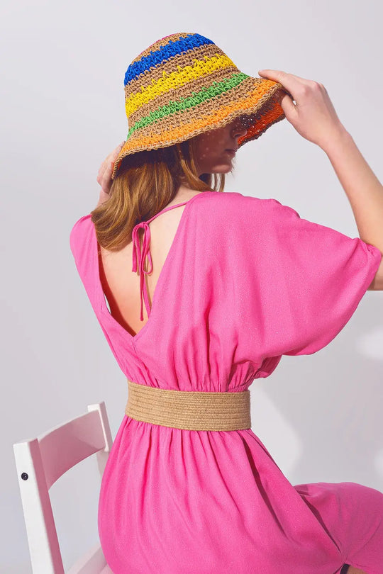 Kimono Sleeve Maxi Dress in Pink - Dresses
