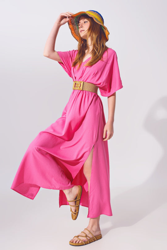 Kimono Sleeve Maxi Dress in Pink