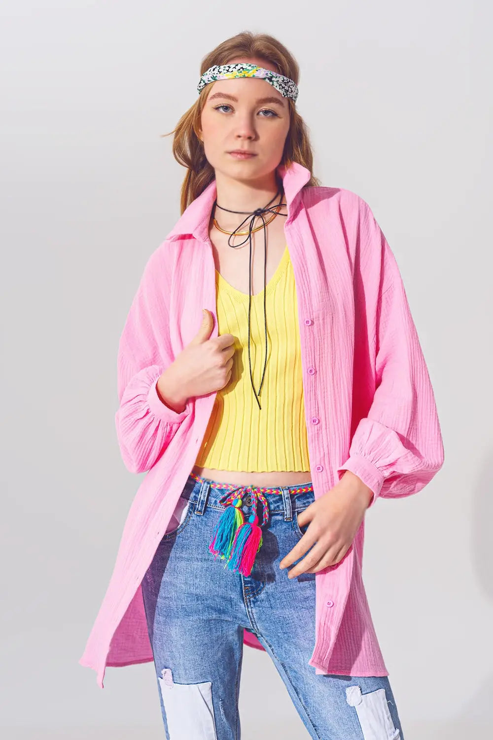 Textured Loose Fit Shirt in Pink - Shirts