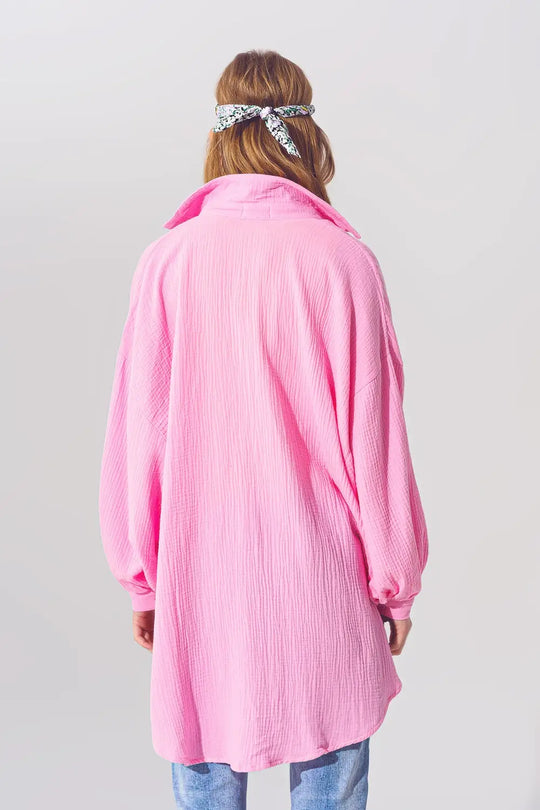 Textured Loose Fit Shirt in Pink - Shirts
