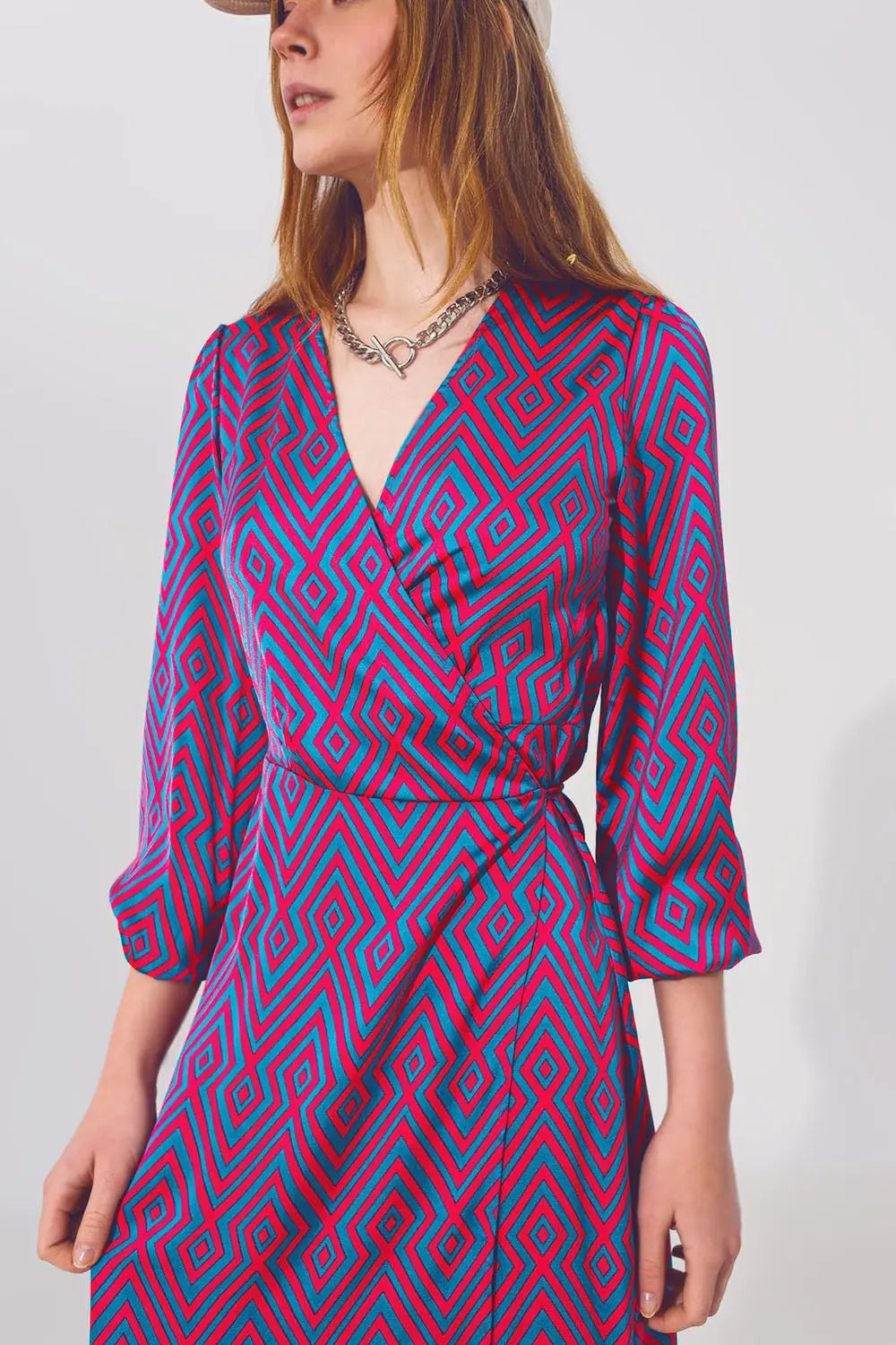 Long Sleeve Maxi Wrap Dress in Geo Print - Dresses
