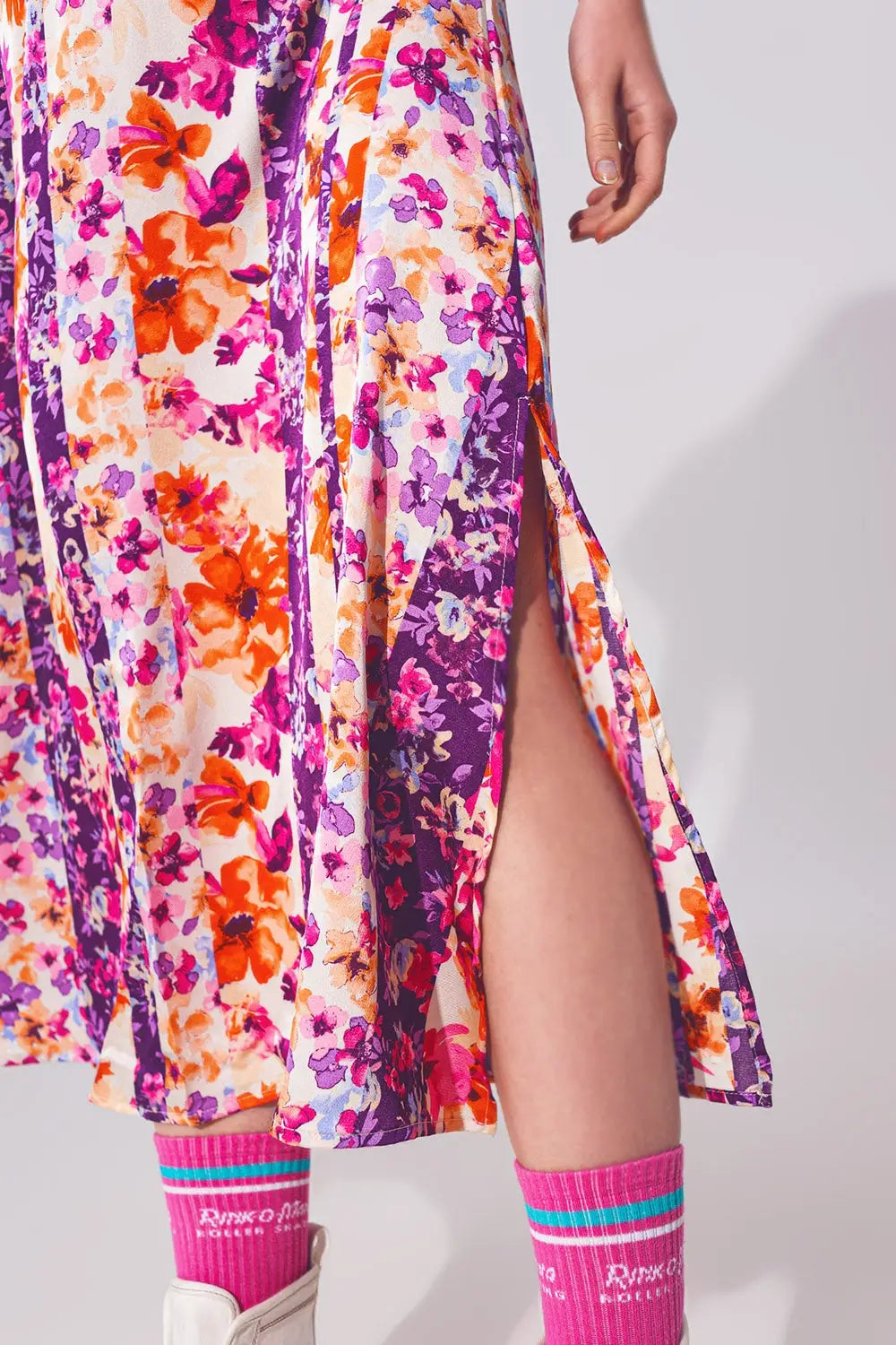 Flower Print Front Knot Maxi Dress in Multicolour - Dresses
