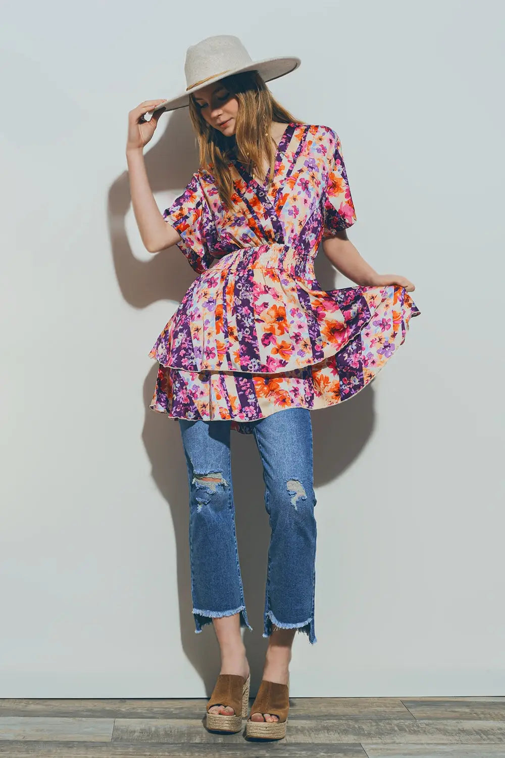Floral Mini Dress in Multicolour - Dresses