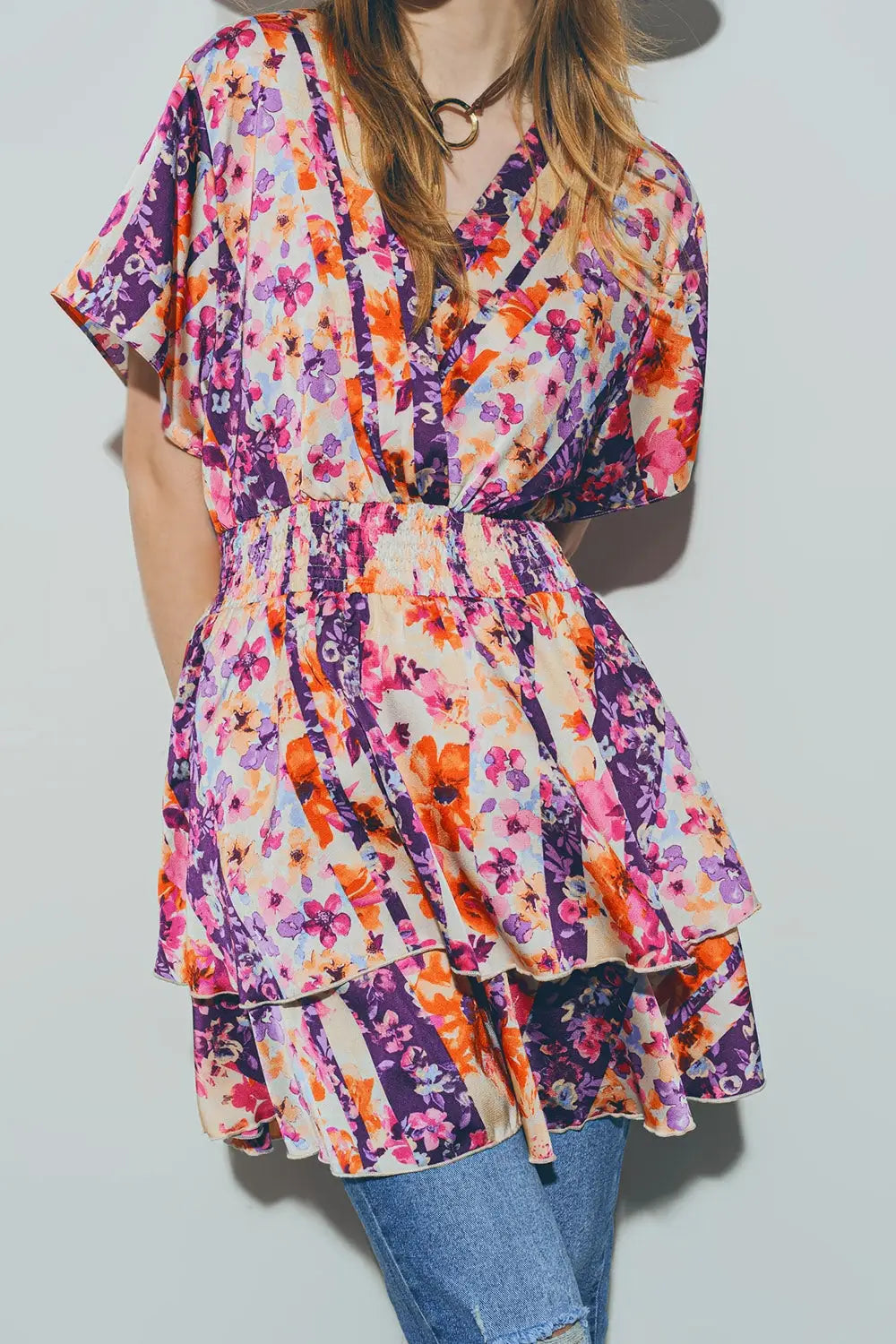 Floral Mini Dress in Multicolour - Dresses